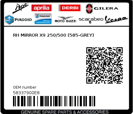 Product image: Piaggio - 58337900E8 - RH MIRROR X9 250/500 (585-GREY)  0