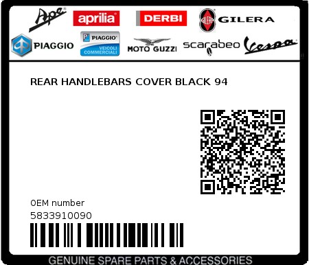 Product image: Piaggio - 5833910090 - REAR HANDLEBARS COVER BLACK 94  0