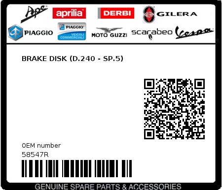 Product image: Piaggio - 58547R - BRAKE DISK (D.240 - SP.5)  0