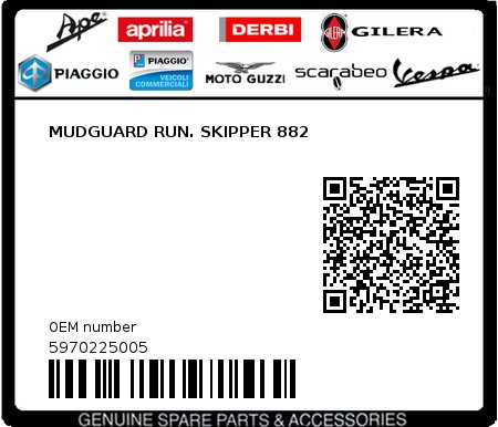Product image: Piaggio - 5970225005 - MUDGUARD RUN. SKIPPER 882  0