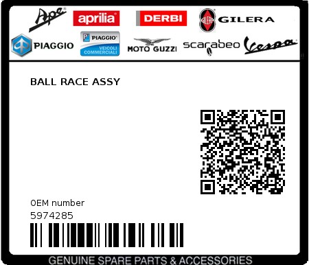 Product image: Piaggio - 5974285 - BALL RACE ASSY  0