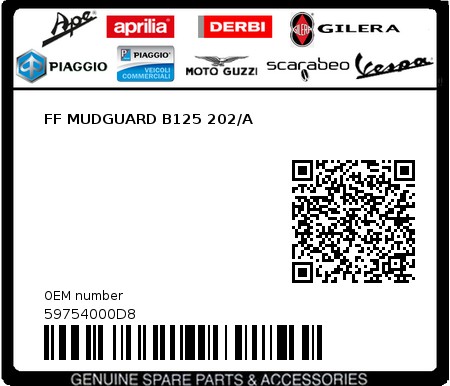 Product image: Piaggio - 59754000D8 - FF MUDGUARD B125 202/A  0