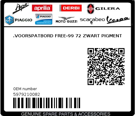Product image: Piaggio - 5979210082 - .VOORSPATBORD FREE-99 72 ZWART PIGMENT  0