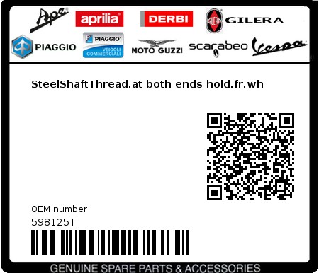 Product image: Piaggio - 598125T - SteelShaftThread.at both ends hold.fr.wh  0