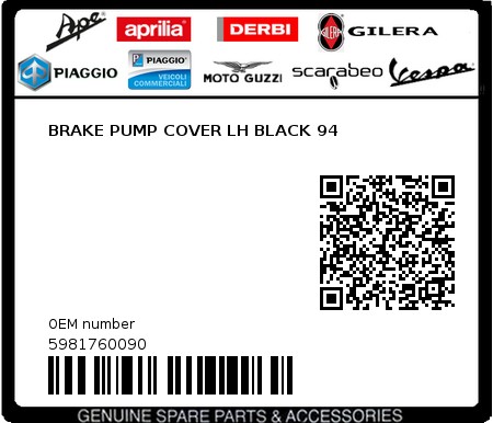 Product image: Piaggio - 5981760090 - BRAKE PUMP COVER LH BLACK 94  0