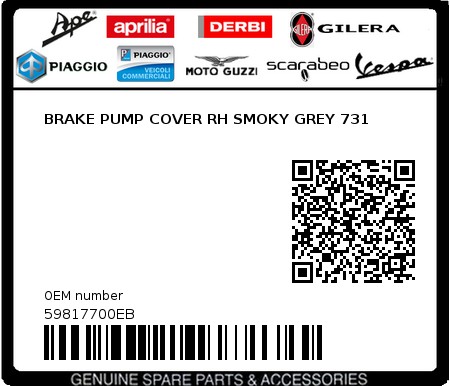 Product image: Piaggio - 59817700EB - BRAKE PUMP COVER RH SMOKY GREY 731  0
