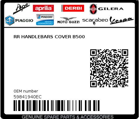 Product image: Piaggio - 59841940EC - RR HANDLEBARS COVER B500  0