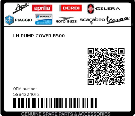 Product image: Piaggio - 59842240F2 - LH PUMP COVER B500  0