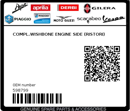 Product image: Piaggio - 598799 - COMPL.WISHBONE ENGINE SIDE (RISTORI)  0