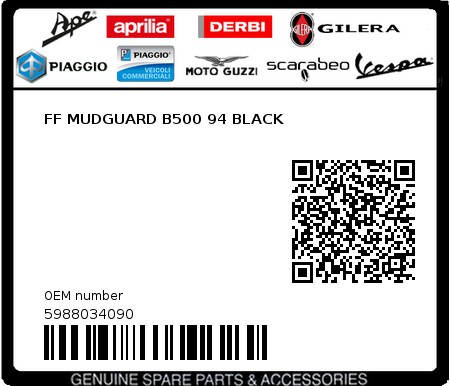 Product image: Piaggio - 5988034090 - FF MUDGUARD B500 94 BLACK  0