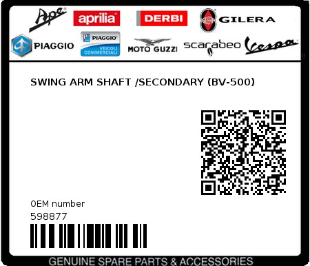 Product image: Piaggio - 598877 - SWING ARM SHAFT /SECONDARY (BV-500)  0