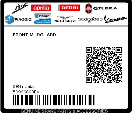 Product image: Piaggio - 59966600EV - FRONT MUDGUARD  0