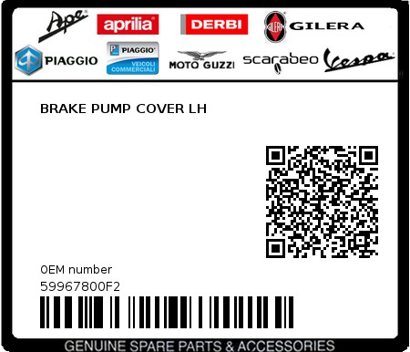 Product image: Piaggio - 59967800F2 - BRAKE PUMP COVER LH  0