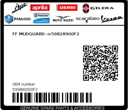 Product image: Piaggio - 59986000F2 - FF MUDGUARD ->59828900F2  0