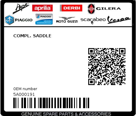 Product image: Piaggio - 5A000191 - COMPL. SADDLE  0
