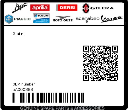 Product image: Piaggio - 5A000388 - Plate  0