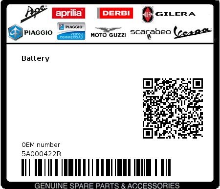 Product image: Piaggio - 5A000422R - Battery  0