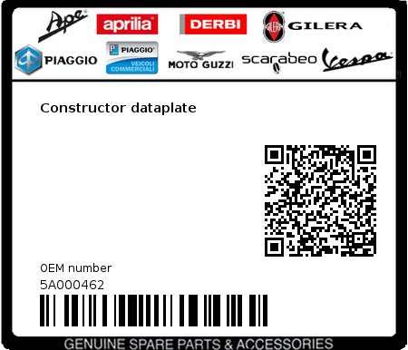 Product image: Piaggio - 5A000462 - Constructor dataplate  0