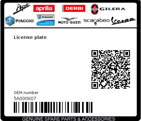 Product image: Piaggio - 5A000607 - License plate  0