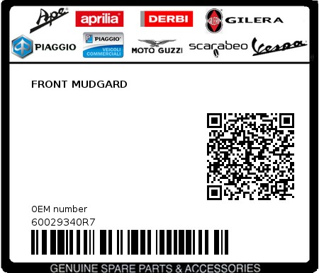 Product image: Piaggio - 60029340R7 - FRONT MUDGARD  0