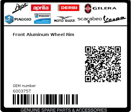 Product image: Piaggio - 600375T - Front Aluminum Wheel Rim  0