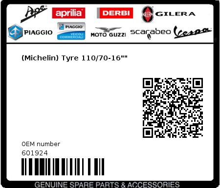 Product image: Piaggio - 601924 - (Michelin) Tyre 110/70-16""  0