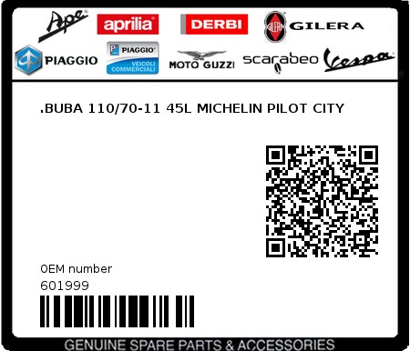 Product image: Piaggio - 601999 - .BUBA 110/70-11 45L MICHELIN PILOT CITY  0