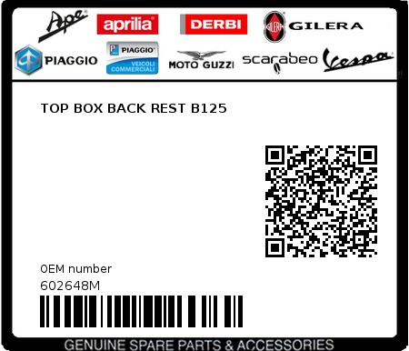 Product image: Piaggio - 602648M - TOP BOX BACK REST B125  0