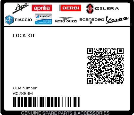 Product image: Piaggio - 602884M - LOCK KIT  0