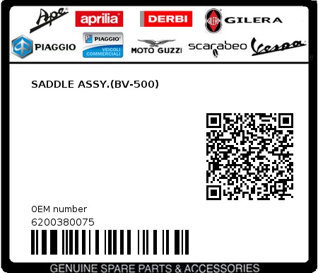 Product image: Piaggio - 6200380075 - SADDLE ASSY.(BV-500)  0