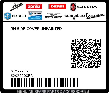 Product image: Piaggio - 62025200BR - RH SIDE COVER UNPAINTED  0