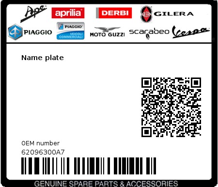 Product image: Piaggio - 62096300A7 - Name plate  0