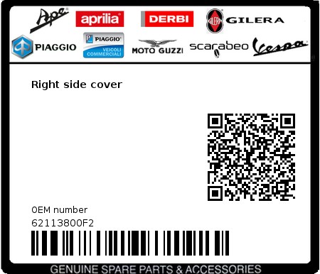 Product image: Piaggio - 62113800F2 - Right side cover   0