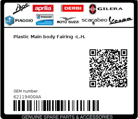 Product image: Piaggio - 62119400AA - Plastic Main body Fairing -L.H.  0