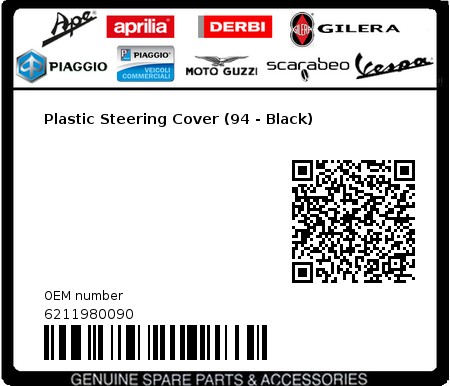 Product image: Piaggio - 6211980090 - Plastic Steering Cover (94 - Black)  0