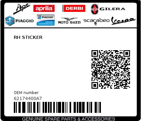 Product image: Piaggio - 62174400A7 - RH STICKER  0