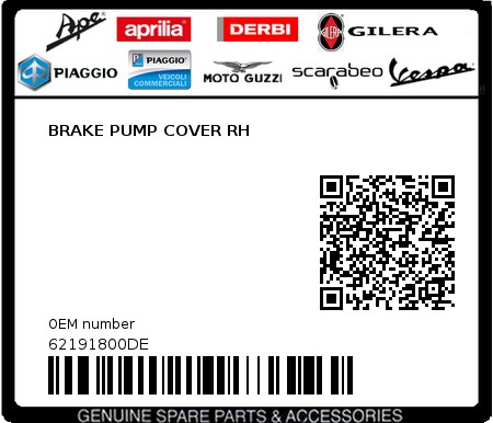 Product image: Piaggio - 62191800DE - BRAKE PUMP COVER RH  0