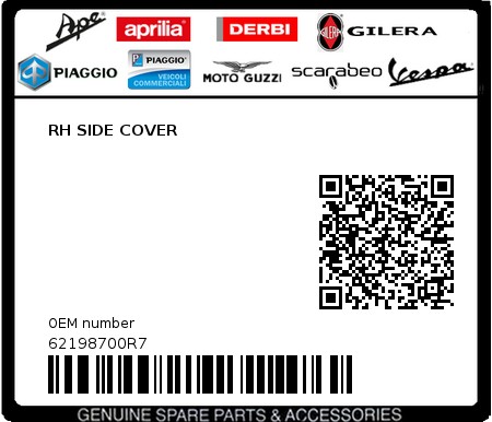 Product image: Piaggio - 62198700R7 - RH SIDE COVER  0