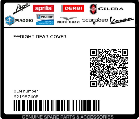 Product image: Piaggio - 62198740EI - ***RIGHT REAR COVER  0