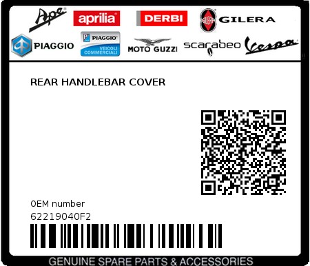 Product image: Piaggio - 62219040F2 - REAR HANDLEBAR COVER  0