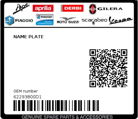 Product image: Piaggio - 62293800D1 - NAME PLATE  0