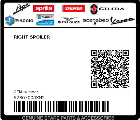 Product image: Piaggio - 62307000XN2 - RIGHT SPOILER  0