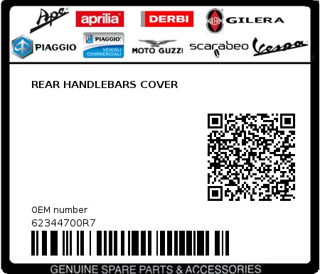 Product image: Piaggio - 62344700R7 - REAR HANDLEBARS COVER  0