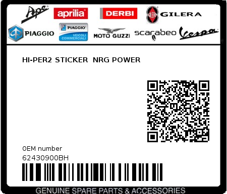 Product image: Piaggio - 62430900BH - HI-PER2 STICKER  NRG POWER  0