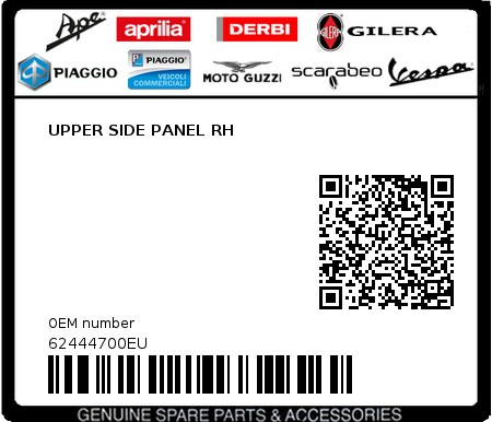 Product image: Piaggio - 62444700EU - UPPER SIDE PANEL RH  0