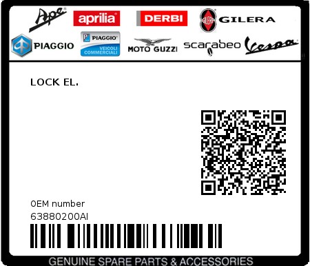 Product image: Piaggio - 63880200AI - LOCK EL.  0