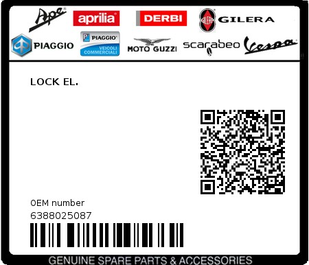 Product image: Piaggio - 6388025087 - LOCK EL.  0