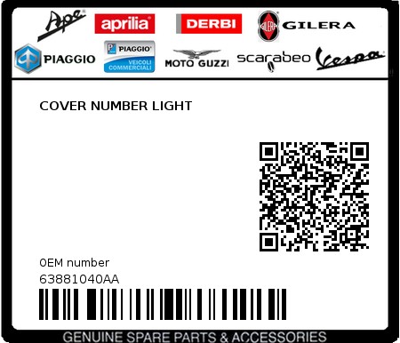 Product image: Piaggio - 63881040AA - COVER NUMBER LIGHT  0