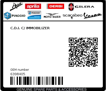 Product image: Piaggio - 6398405 - C.D.I. C/ IMMOBILIZER  0