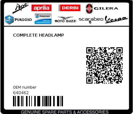 Product image: Piaggio - 640462 - COMPLETE HEADLAMP  0